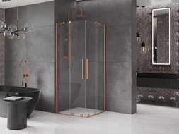 Mexen Velar Duo extendable shower cubicle 80 x 80 cm, transparent, brushed copper - 871-080-080-02-65