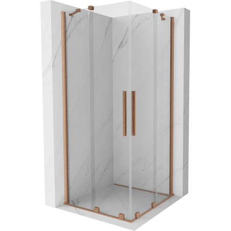 Mexen Velar Duo extendable shower cubicle 90 x 90 cm, transparent, brushed copper - 871-090-090-02-65