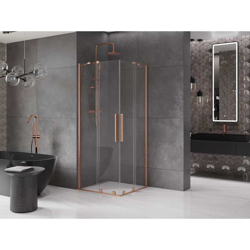 Mexen Velar Duo sliding shower enclosure 100 x 100 cm, transparent, brushed copper - 871-100-100-02-65