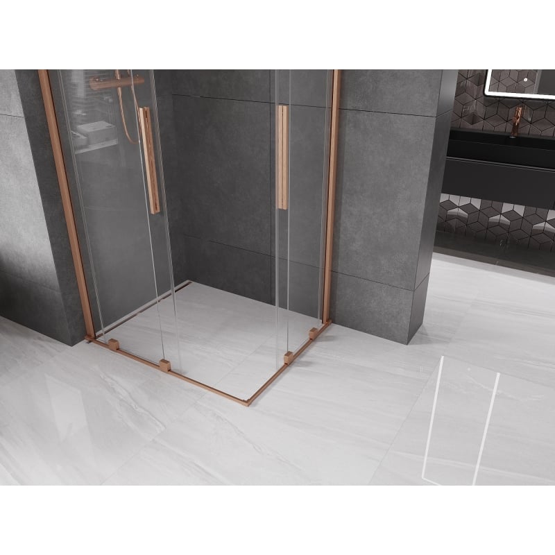 Mexen Velar Duo sliding shower cabin 90 x 80 cm, transparent, brushed copper - 871-090-080-02-65
