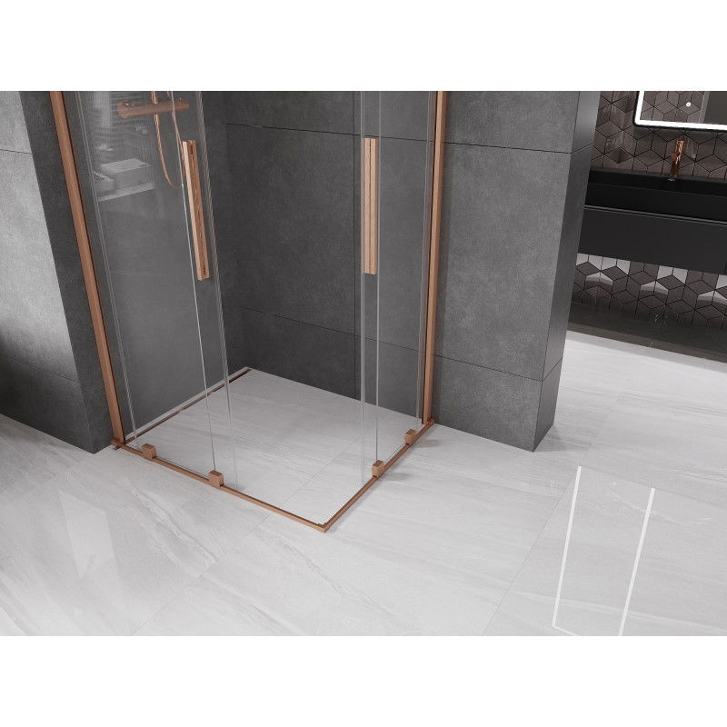 Mexen Velar Duo sliding shower enclosure 90 x 80 cm, transparent, brushed copper - 871-090-080-02-65
