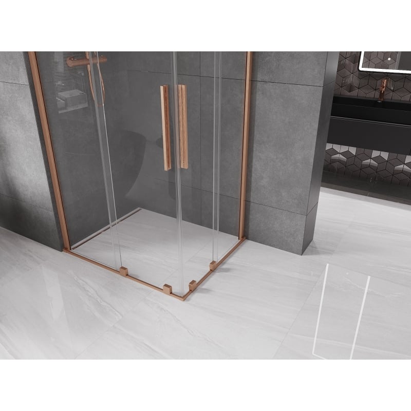 Mexen Velar Duo sliding shower cabin 90 x 80 cm, transparent, brushed copper - 871-090-080-02-65