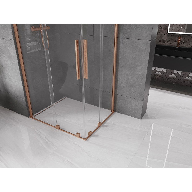Mexen Velar Duo sliding shower enclosure 90 x 80 cm, transparent, brushed copper - 871-090-080-02-65