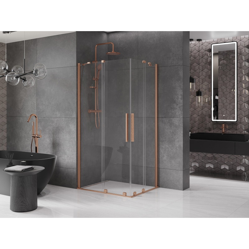 Mexen Velar Duo sliding shower cabin 90 x 80 cm, transparent, brushed copper - 871-090-080-02-65