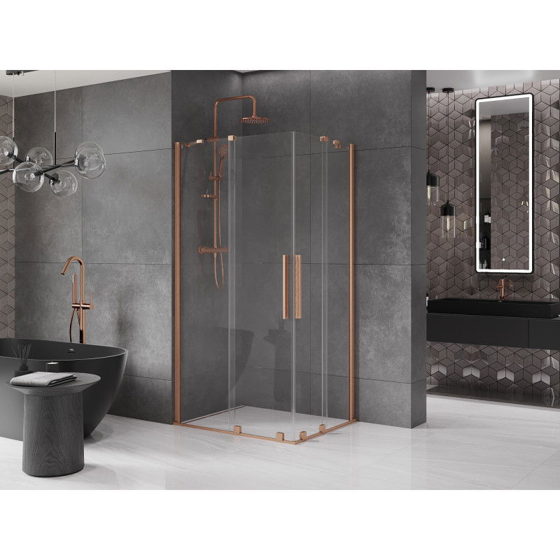 Mexen Velar Duo sliding shower enclosure 90 x 80 cm, transparent, brushed copper - 871-090-080-02-65