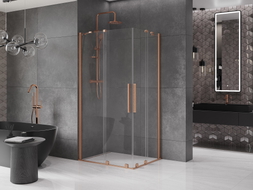 Mexen Velar Duo sliding shower cabin 90 x 80 cm, transparent, brushed copper - 871-090-080-02-65