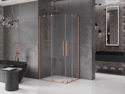 Mexen Velar Duo sliding shower enclosure 90 x 80 cm, transparent, brushed copper - 871-090-080-02-65