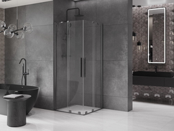 Mexen Velar Duo sliding shower cabin 80 x 80 cm, transparent, brushed gun gray - 871-080-080-02-66
