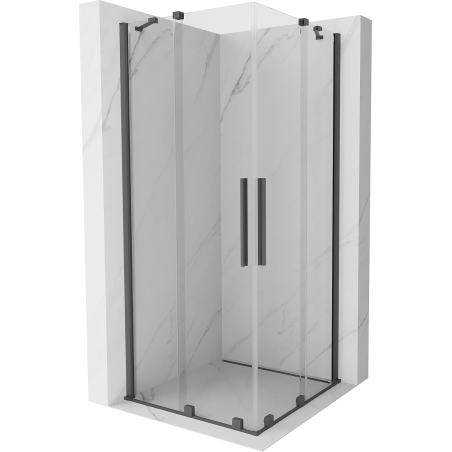 Mexen Velar Duo Sliding Shower Enclosure 90 x 90 cm, Transparent, Brushed Gun Gray - 871-090-090-02-66