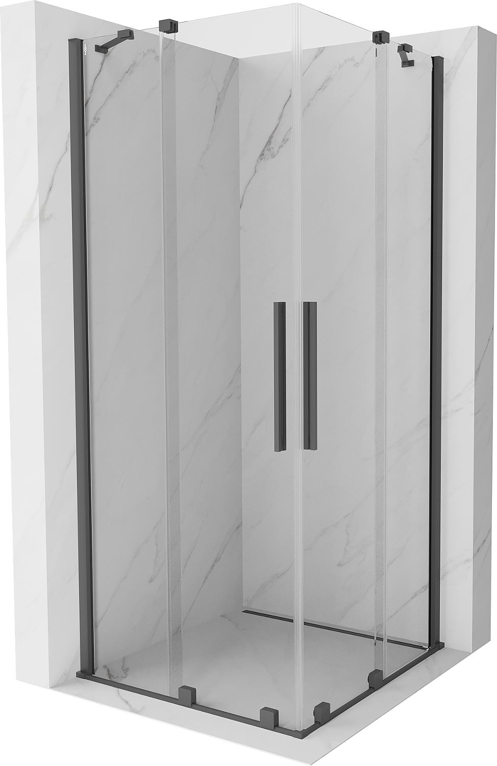 Mexen Velar Duo extendable shower cubicle 90 x 90 cm, transparent, brushed gun gray - 871-090-090-02-66