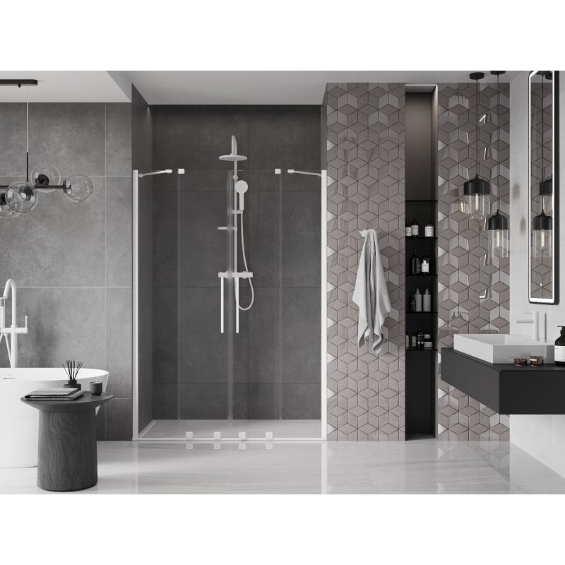 Mexen Velar Duo 150 cm Sliding Shower Door, Transparent, White - 871-150-000-02-20