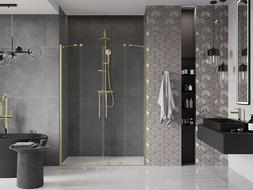 Mexen Velar Duo sliding shower door 140 cm, transparent, brushed gold - 871-140-000-02-55