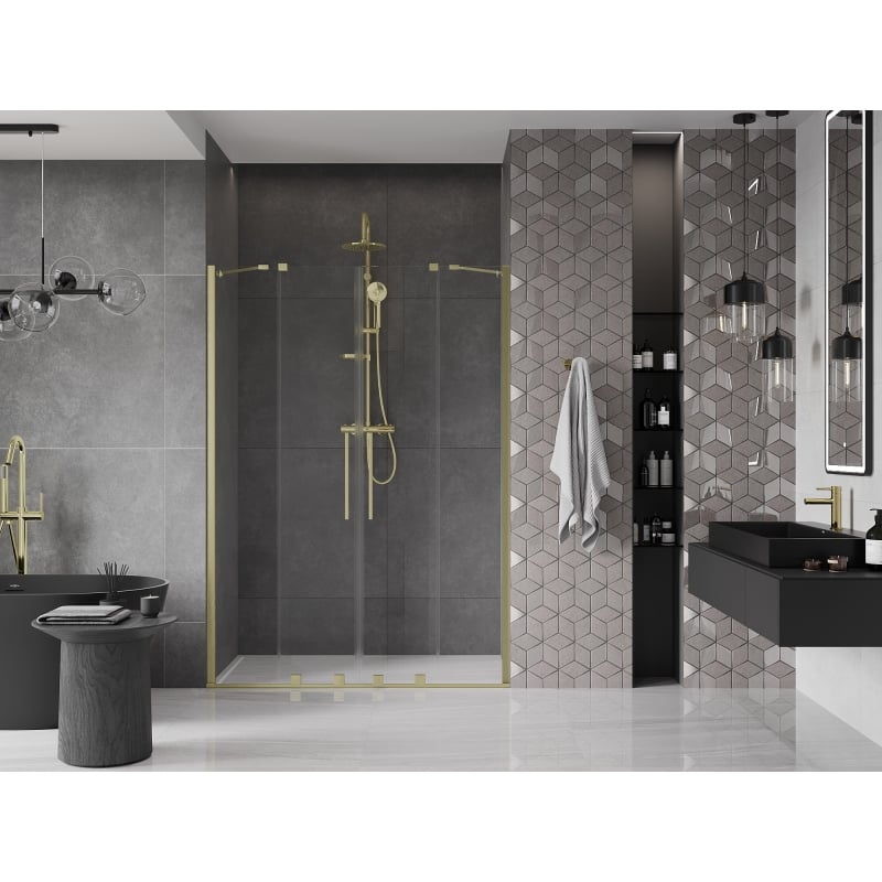 Mexen Velar Duo Sliding Shower Doors 150 cm, Transparent, Brushed Gold - 871-150-000-02-55