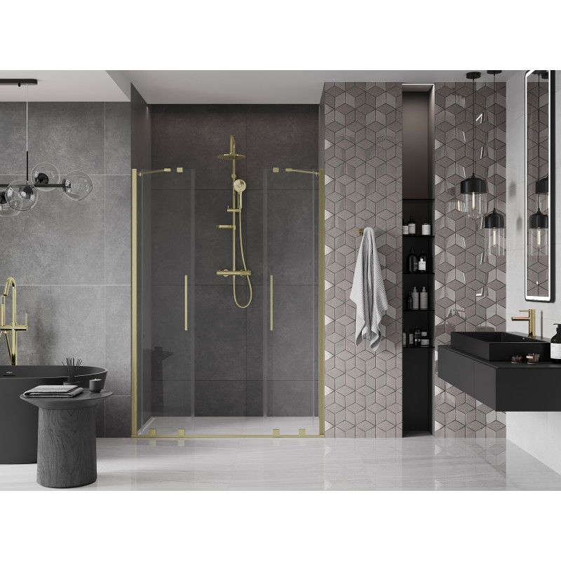 Mexen Velar Duo sliding shower door 160 cm, transparent, brushed gold - 871-160-000-02-55