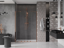 Mexen Velar Duo sliding shower door 150 cm, transparent, Rose gold - 871-150-000-02-60