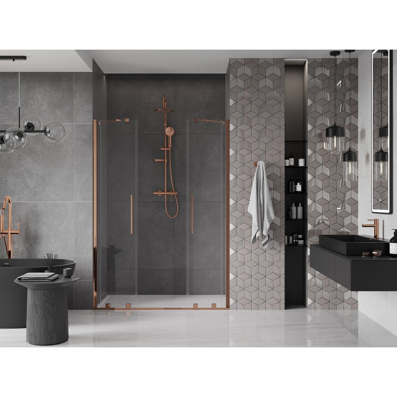 Mexen Velar Duo Sliding Shower Doors 160 cm, Transparent, Pink Gold - 871-160-000-02-60