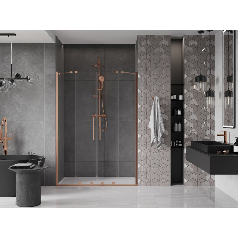 Mexen Velar Duo sliding shower doors 150 cm, transparent, brushed copper - 871-150-000-02-65