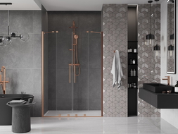 Mexen Velar Duo 150 cm Sliding Shower Door, Transparent, Brushed Copper - 871-150-000-02-65
