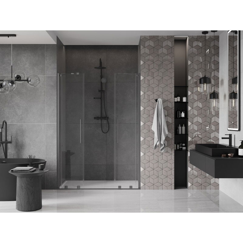 Mexen Velar Duo sliding shower door 140 cm, transparent, brushed gun gray - 871-140-000-02-66