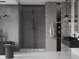 Mexen Velar Duo sliding shower door 140 cm, transparent, brushed gun gray - 871-140-000-02-66