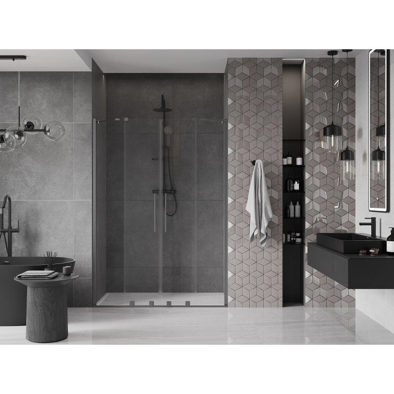 Mexen Velar Duo Sliding Shower Door 150 cm, Transparent, Brushed Gun Gray - 871-150-000-02-66