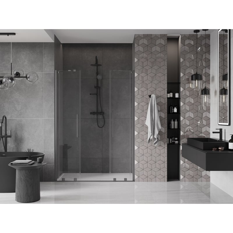 Mexen Velar Duo Sliding Shower Door 150 cm, Transparent, Brushed Gun Gray - 871-150-000-02-66