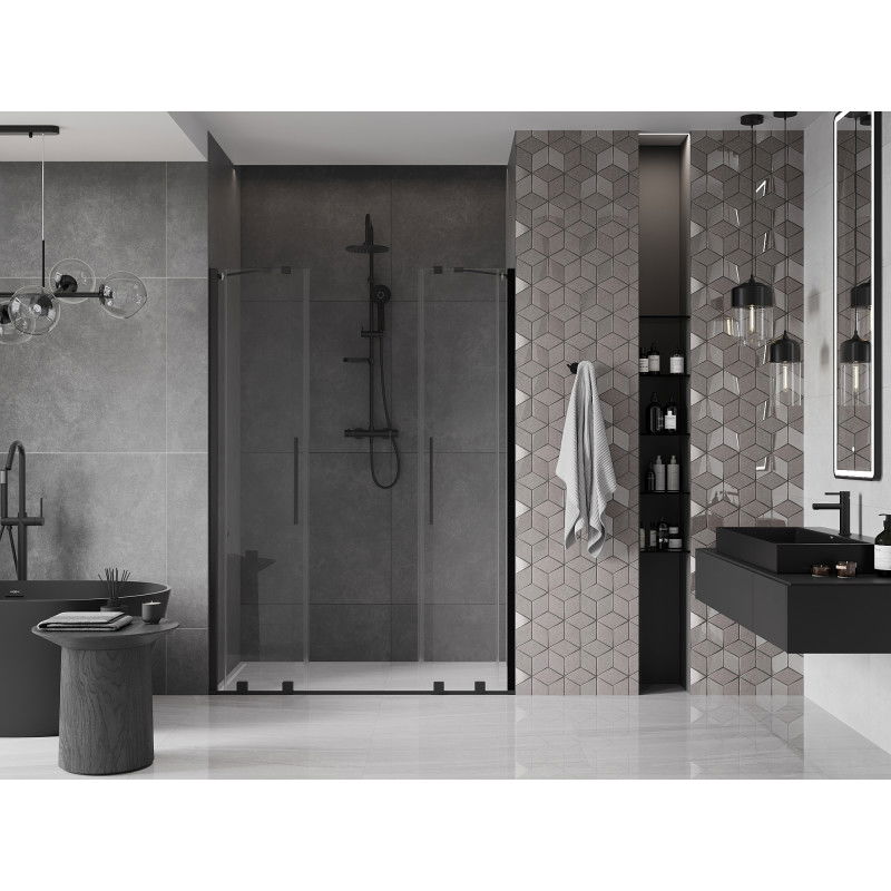 Mexen Velar Duo 140 cm Sliding Shower Door, Transparent, Black - 871-140-000-02-70