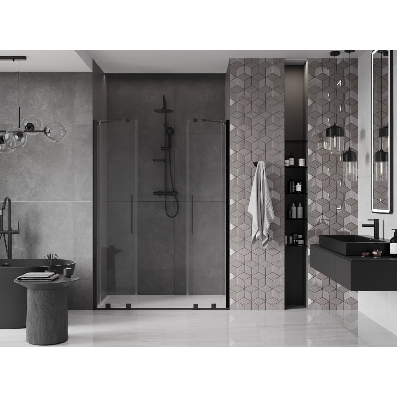 Mexen Velar Duo 140 cm Sliding Shower Doors, Transparent, Black - 871-140-000-02-70