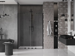 Mexen Velar Duo 140 cm Sliding Shower Door, Transparent, Black - 871-140-000-02-70
