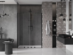 Mexen Velar Duo 140 cm Sliding Shower Doors, Transparent, Black - 871-140-000-02-70