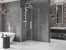 Mexen Velar 90 x 90 cm sliding shower enclosure, transparent, white - 871-090-090-01-20