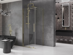 Mexen Velar extendable shower cubicle 110 x 110 cm, transparent, gold - 871-110-110-01-50