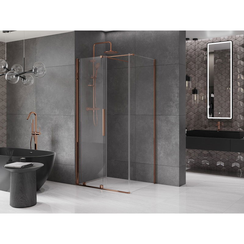 Mexen Velar sliding shower enclosure 90 x 70 cm, transparent, rose gold - 871-090-070-01-60