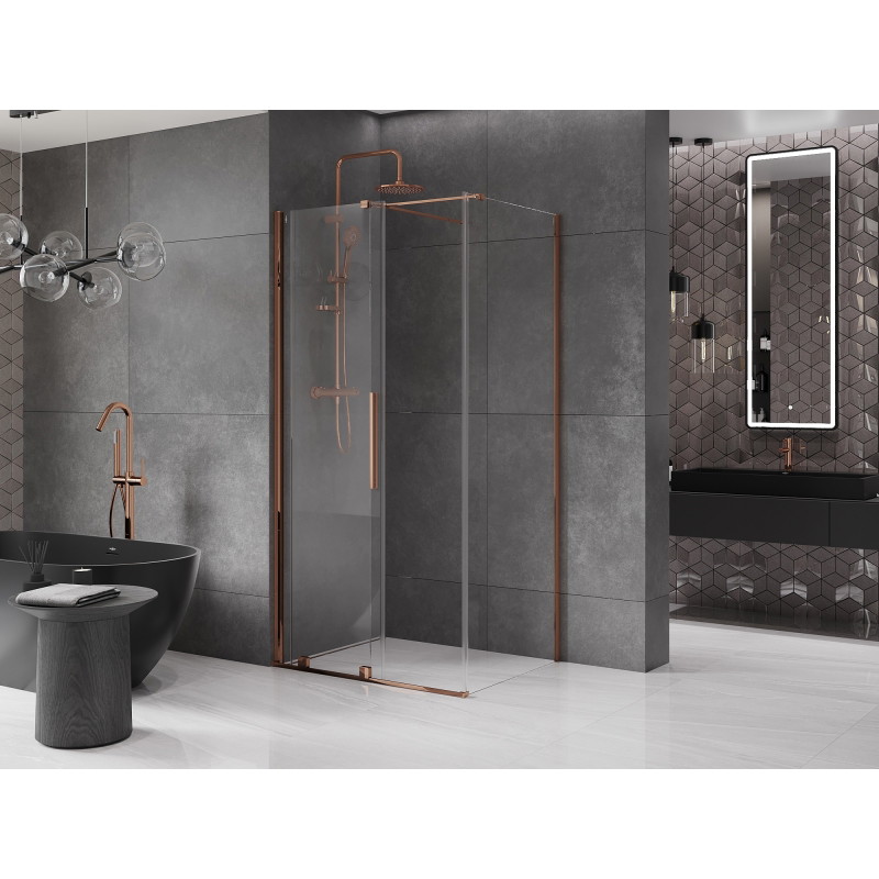 Mexen Velar 90 x 75 cm Sliding Shower Cabin, Transparent, Rose Gold - 871-090-075-01-60