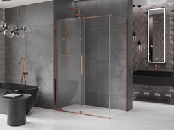 Mexen Velar extendable shower cubicle 140 x 75 cm, transparent, Rose gold - 871-140-075-01-60