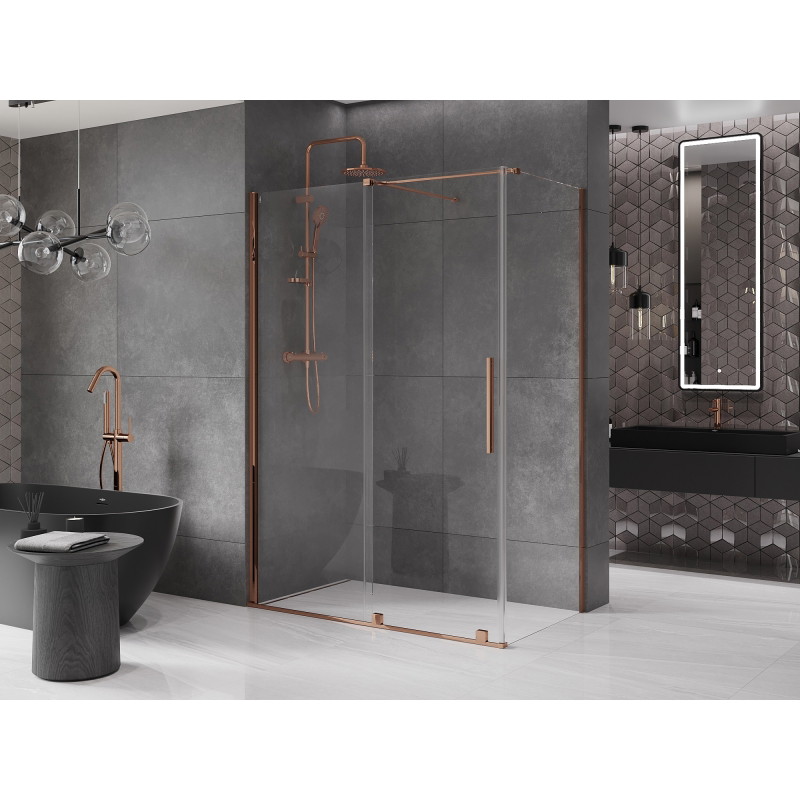 Mexen Velar sliding shower cabin 140 x 80 cm, transparent, pink gold - 871-140-080-01-60