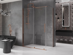 Mexen Velar extendable shower cubicle 140 x 85 cm, transparent, Rose gold - 871-140-085-01-60