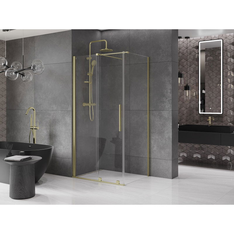Mexen Velar sliding shower cabin 90 x 75 cm, transparent, brushed gold - 871-090-075-01-55