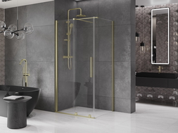 Mexen Velar extendable shower cubicle 100 x 80 cm, transparent, brushed gold - 871-100-080-01-55