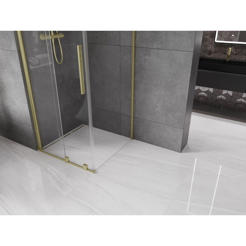 Mexen Velar sliding shower cabin 100 x 100 cm, transparent, brushed gold - 871-100-100-01-55