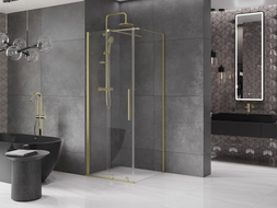 Mexen Velar sliding shower cabin 100 x 100 cm, transparent, gold brushed - 871-100-100-01-55