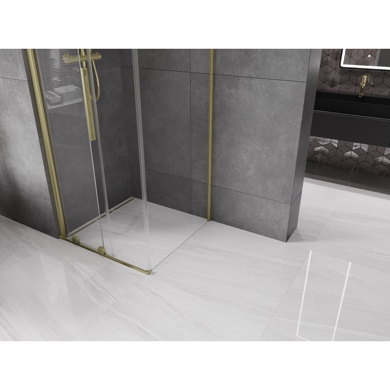 Mexen Velar sliding shower cabin 110 x 110 cm, transparent, brushed gold - 871-110-110-01-55