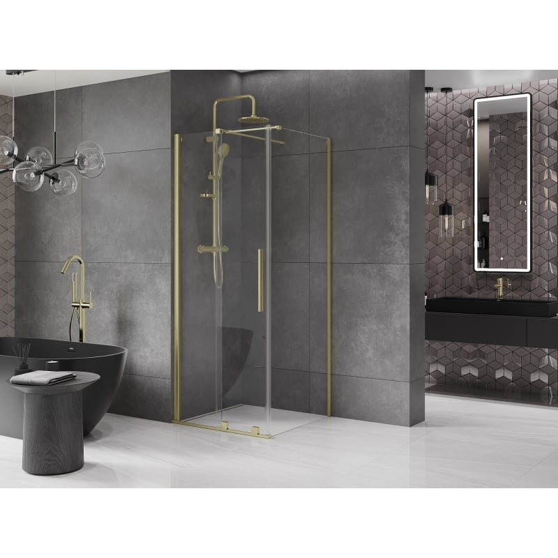 Mexen Velar sliding shower cabin 110 x 110 cm, transparent, brushed gold - 871-110-110-01-55