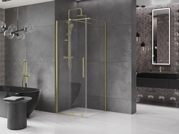 Mexen Velar extendable shower cubicle 110 x 110 cm, transparent, brushed gold - 871-110-110-01-55