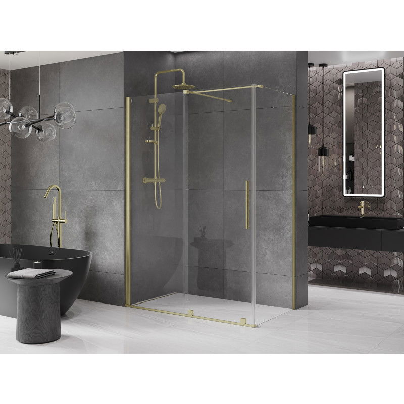 Mexen Velar sliding shower cabin 130 x 75 cm, transparent, brushed gold - 871-130-075-01-55