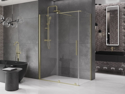 Mexen Velar 140 x 80 cm Sliding Shower Enclosure, Transparent, Brushed Gold - 871-140-080-01-55