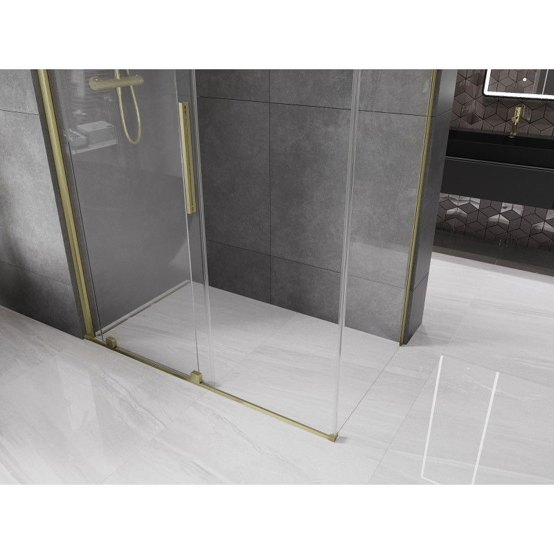 Mexen Velar sliding shower cabin 150 x 80 cm, transparent, brushed gold - 871-150-080-01-55