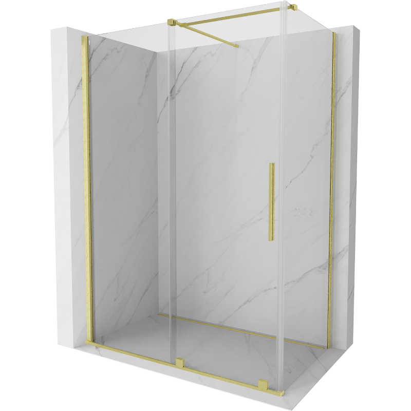 Mexen Velar extendable shower cubicle 160 x 75 cm, transparent, brushed gold - 871-160-075-01-55
