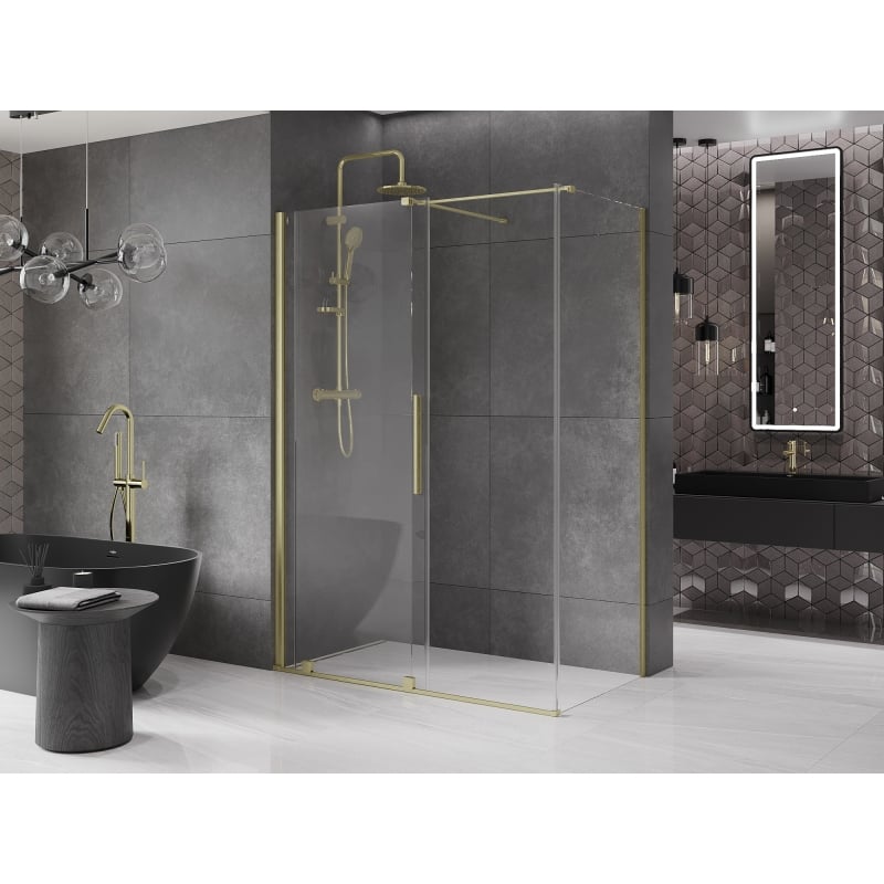 Mexen Velar sliding shower enclosure 160 x 75 cm, transparent, brushed gold - 871-160-075-01-55