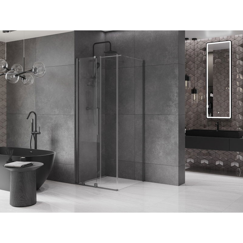 Mexen Velar sliding shower cabin 90 x 90 cm, transparent, brushed gun gray - 871-090-090-01-66